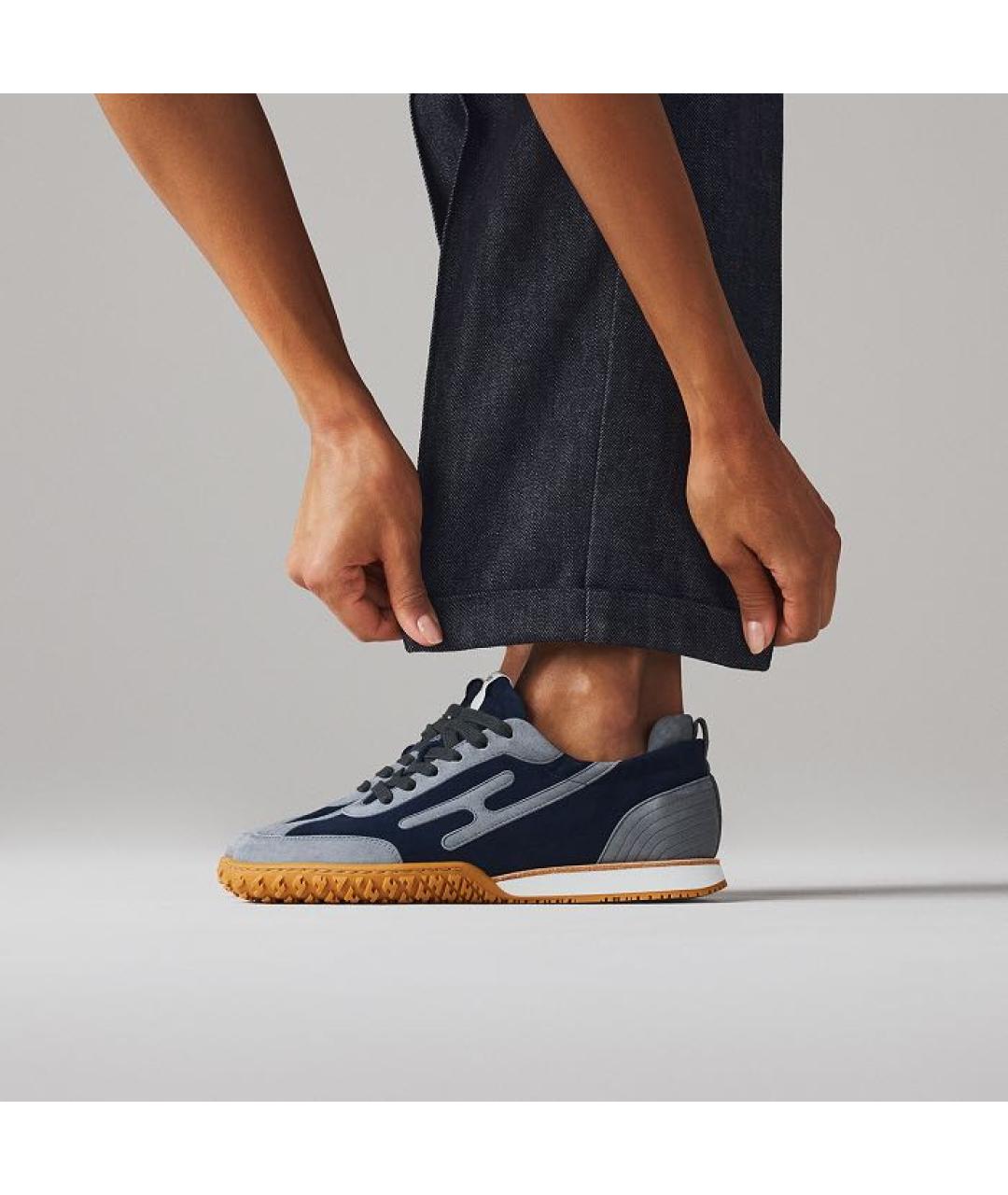 HERMES Темно-синие замшевые кроссовки, фото 3