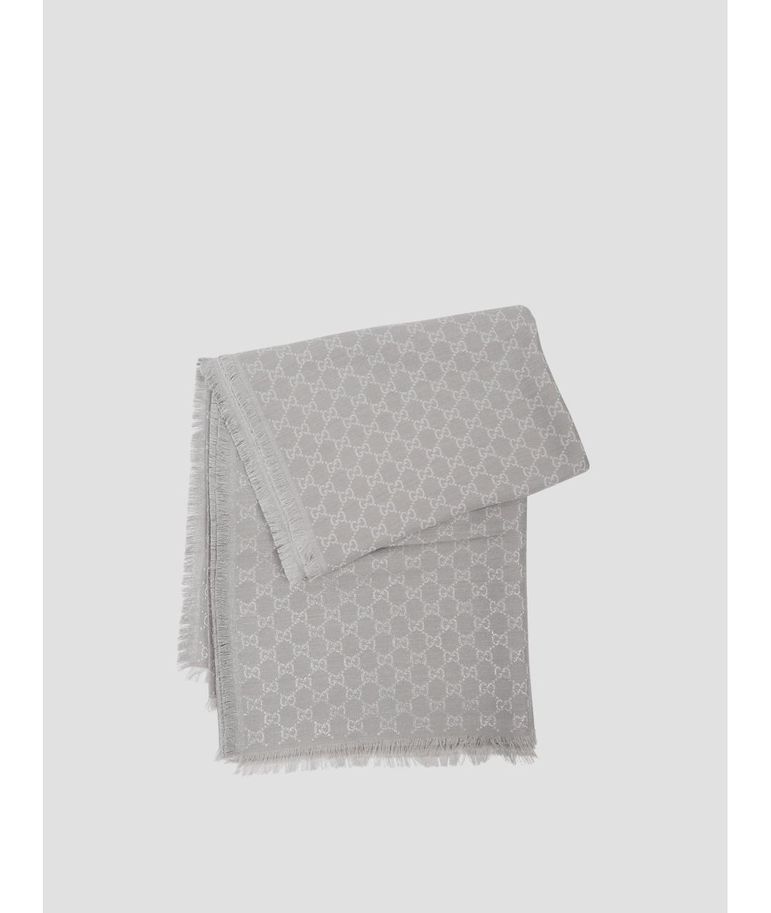 GUCCI Серый шерстяной шарф, фото 2