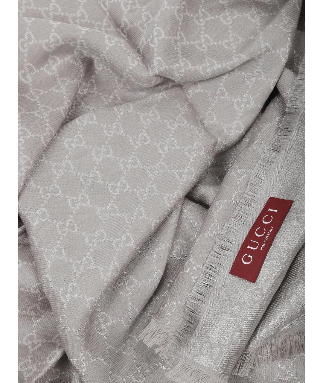 GUCCI Серый шерстяной шарф, фото 3