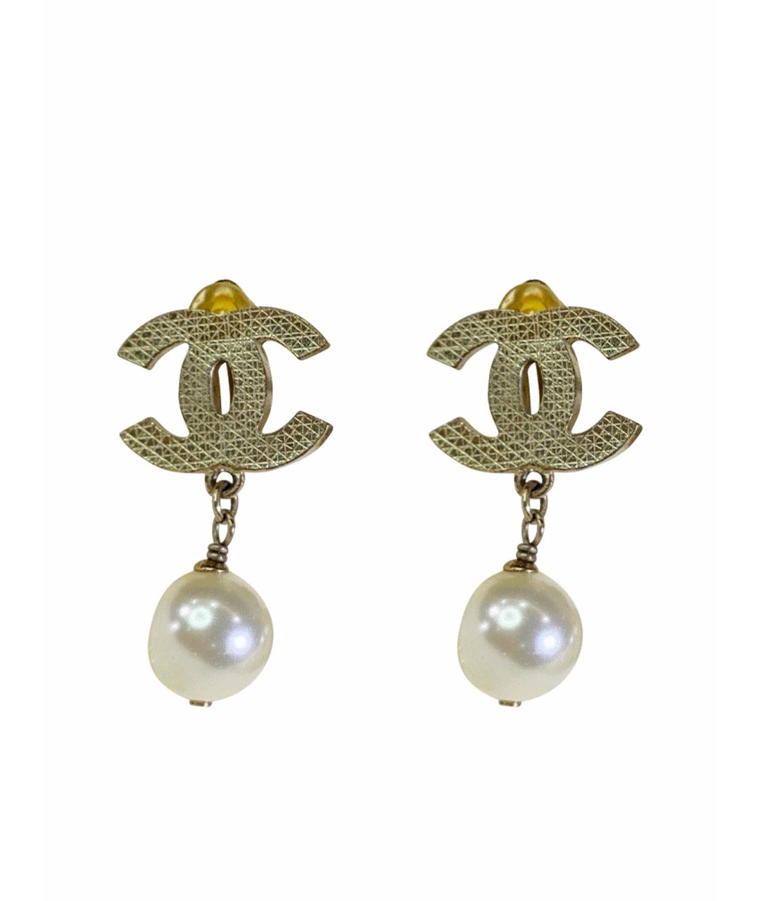 CHANEL Белые металлические серьги, фото 1