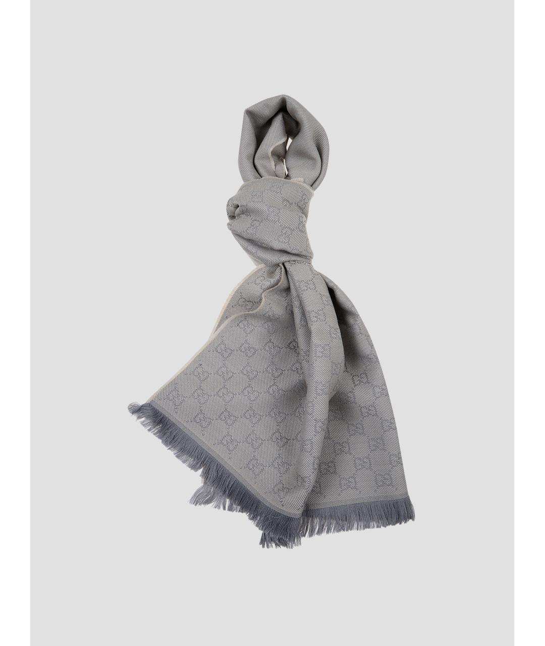 GUCCI Синий шерстяной шарф, фото 2