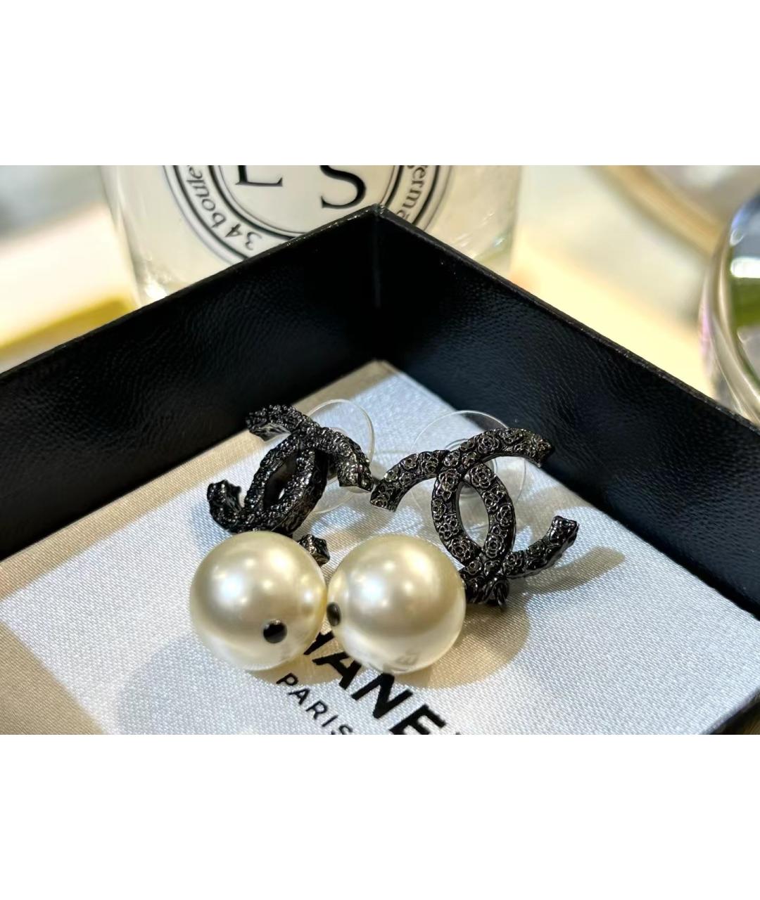 CHANEL Черные металлические серьги, фото 3