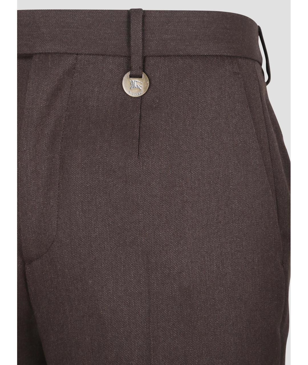 BURBERRY Коричневые шерстяные классические брюки, фото 3