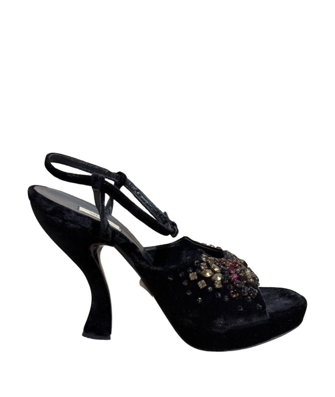 PRADA Черные бархатные босоножки, фото 1