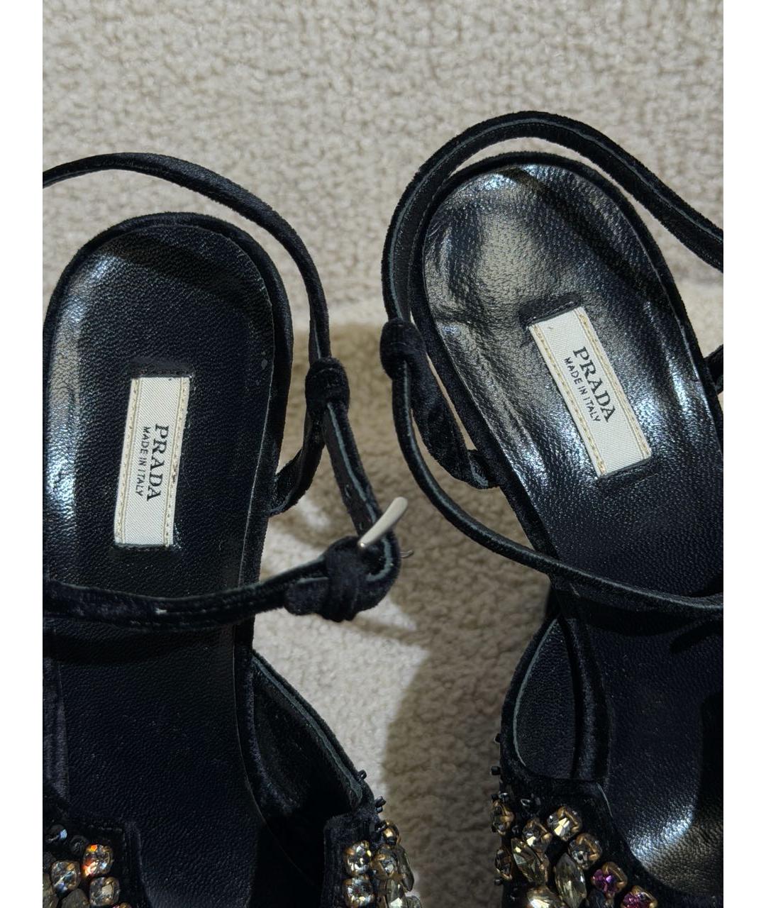 PRADA Черные бархатные босоножки, фото 3