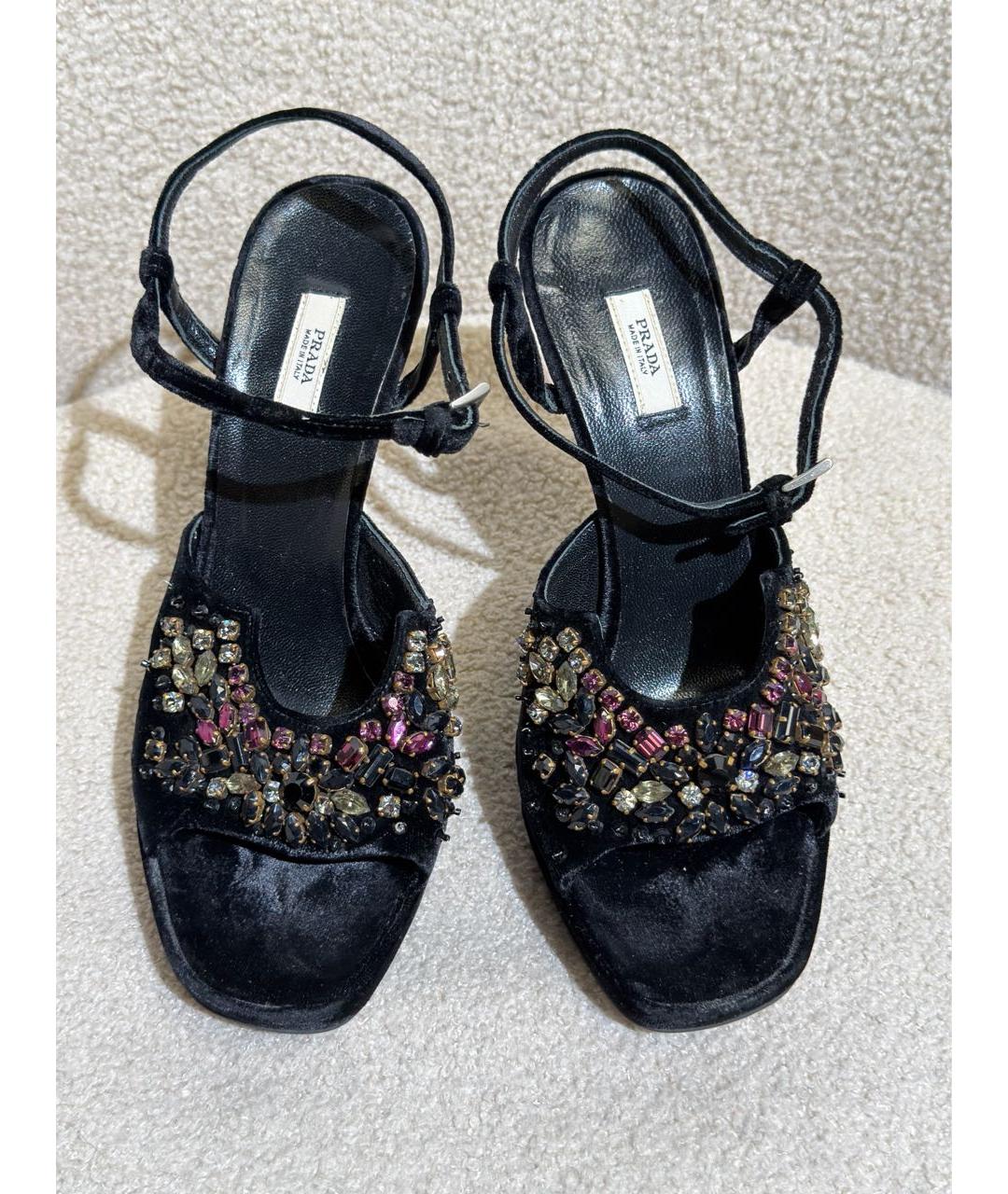 PRADA Черные бархатные босоножки, фото 2
