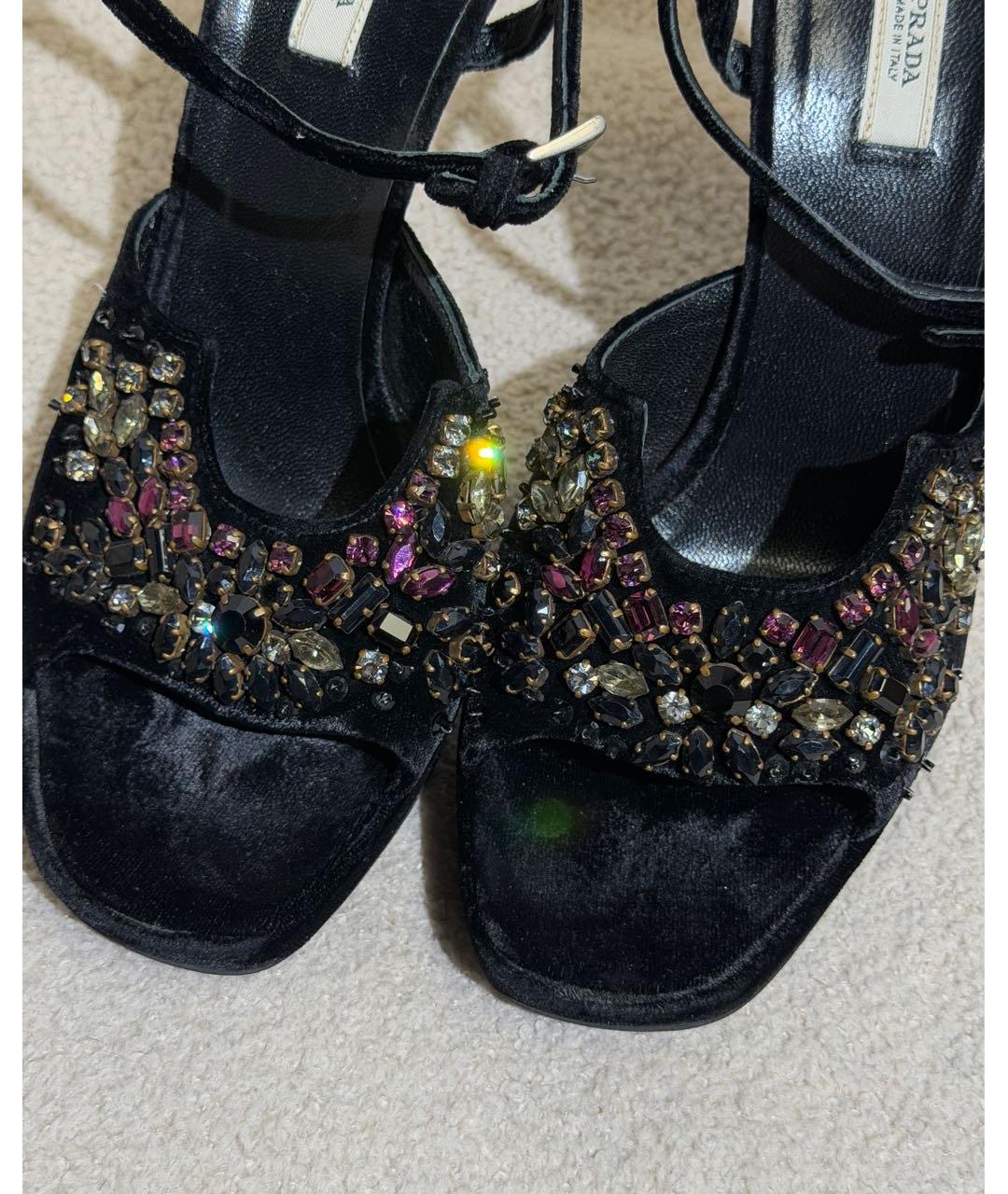 PRADA Черные бархатные босоножки, фото 6