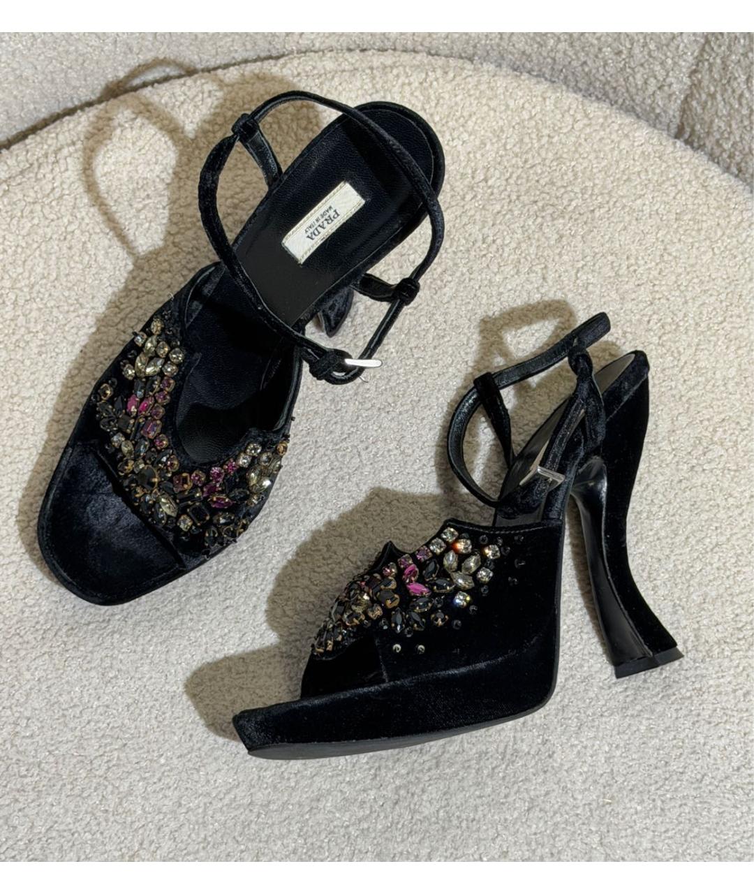 PRADA Черные бархатные босоножки, фото 5