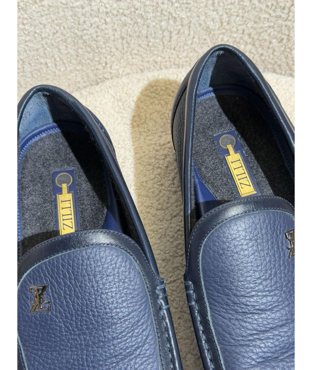ZILLI Темно-синие кожаные мокасины, фото 3