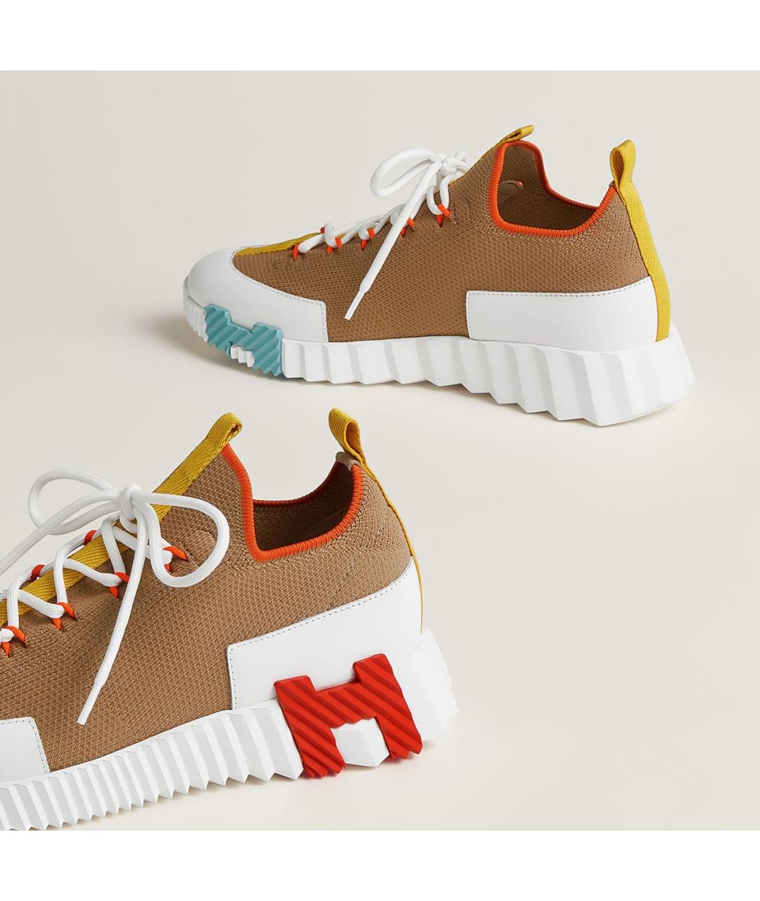 HERMES Коричневые текстильные кроссовки, фото 5