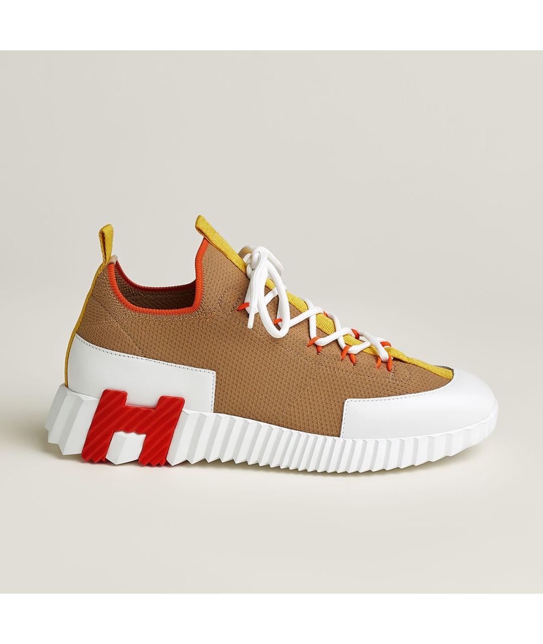 HERMES Коричневые текстильные кроссовки, фото 7