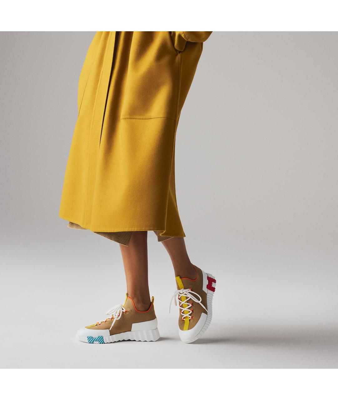 HERMES Коричневые текстильные кроссовки, фото 3