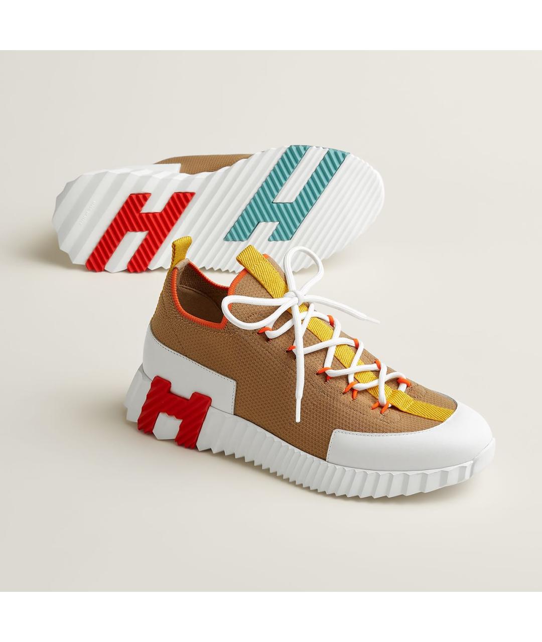 HERMES Коричневые текстильные кроссовки, фото 2