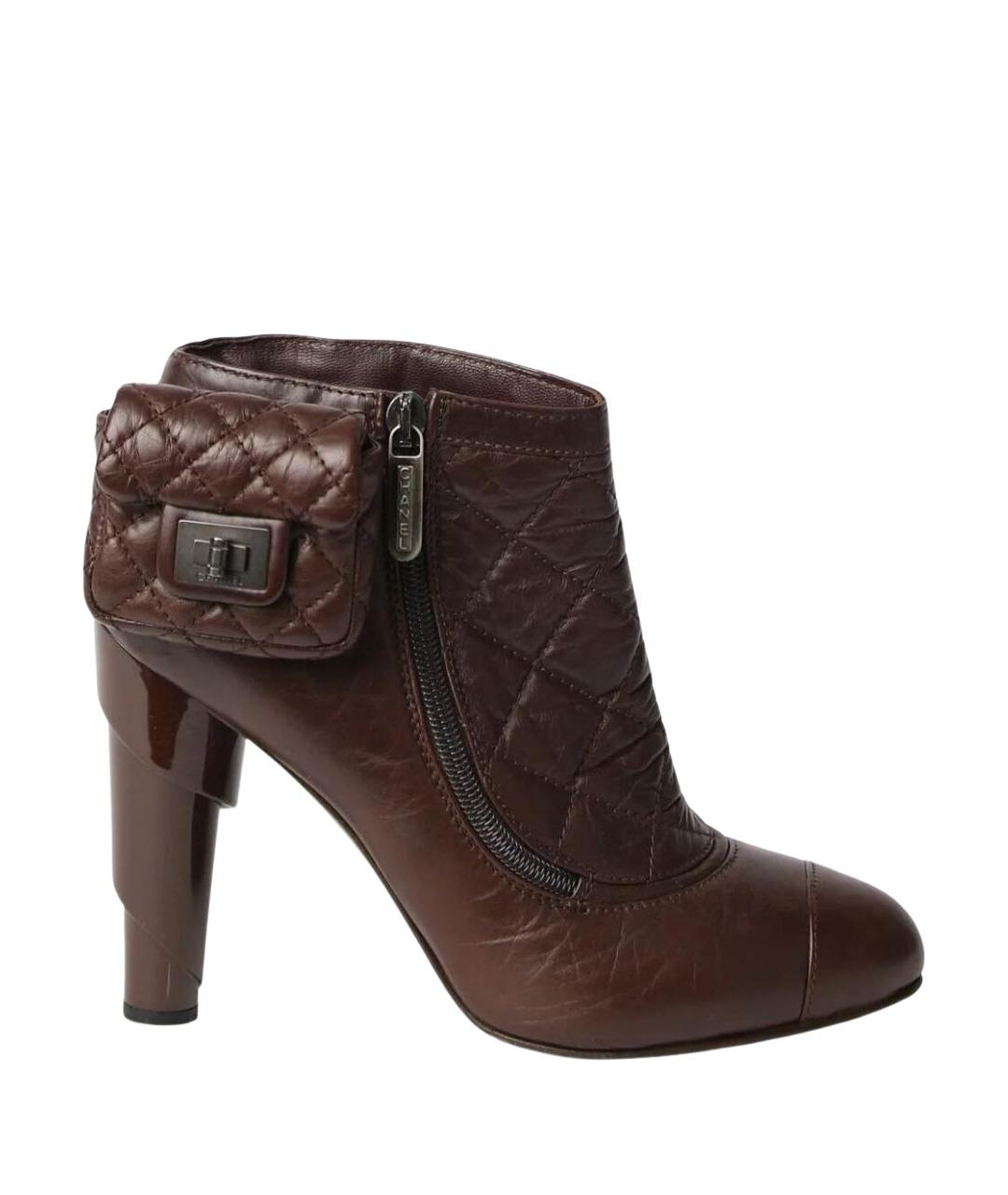 CHANEL Коричневые кожаные ботильоны, фото 1