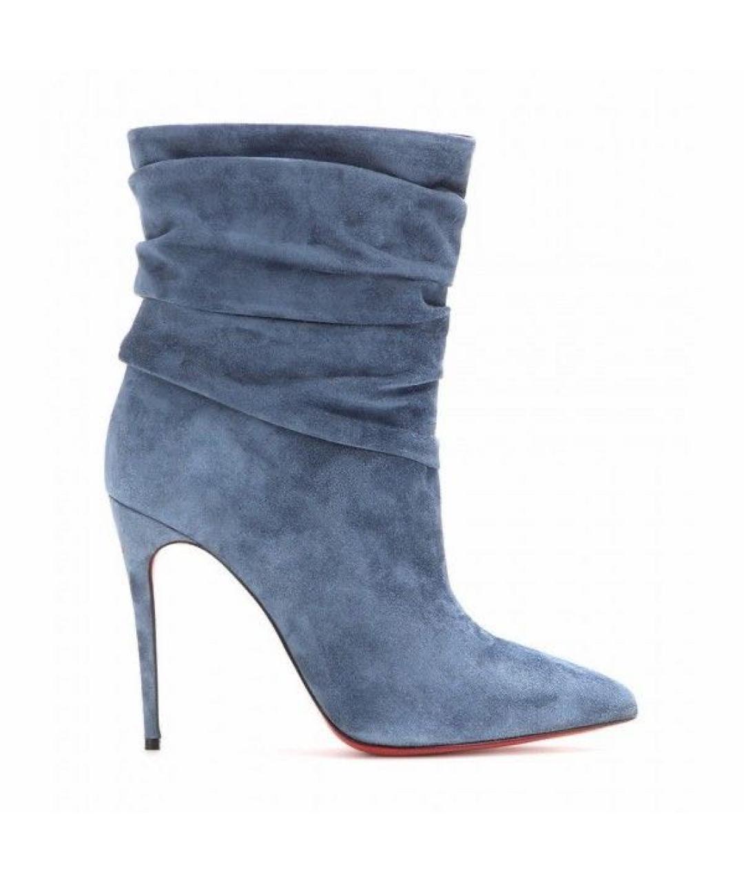 CHRISTIAN LOUBOUTIN Синие замшевые ботильоны, фото 1
