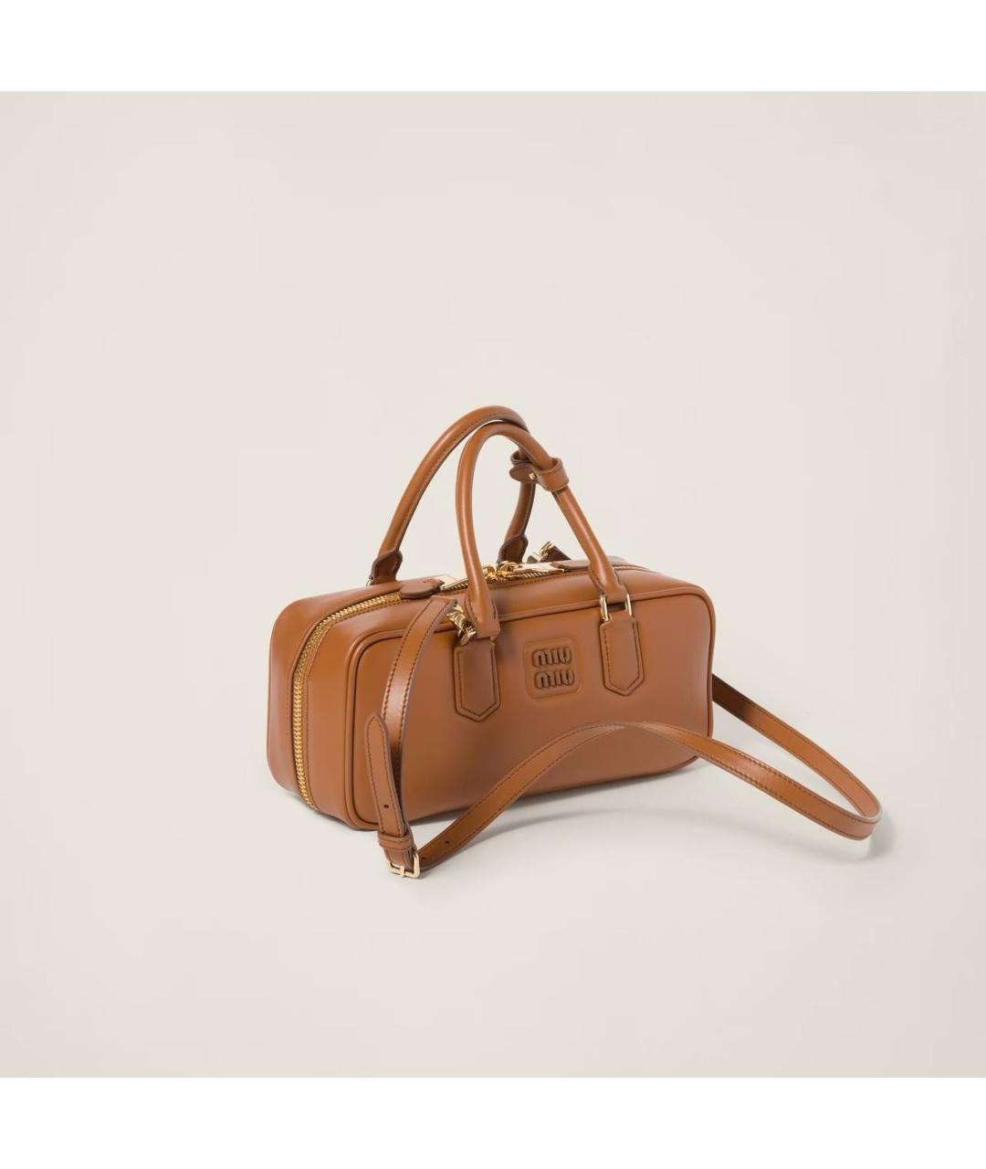 MIU MIU Коричневая кожаная сумка с короткими ручками, фото 5