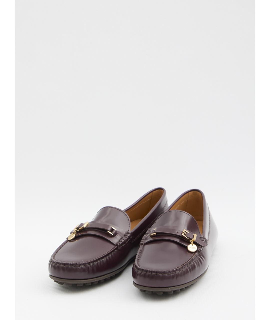 TOD'S Бордовые кожаные мокасины, фото 2