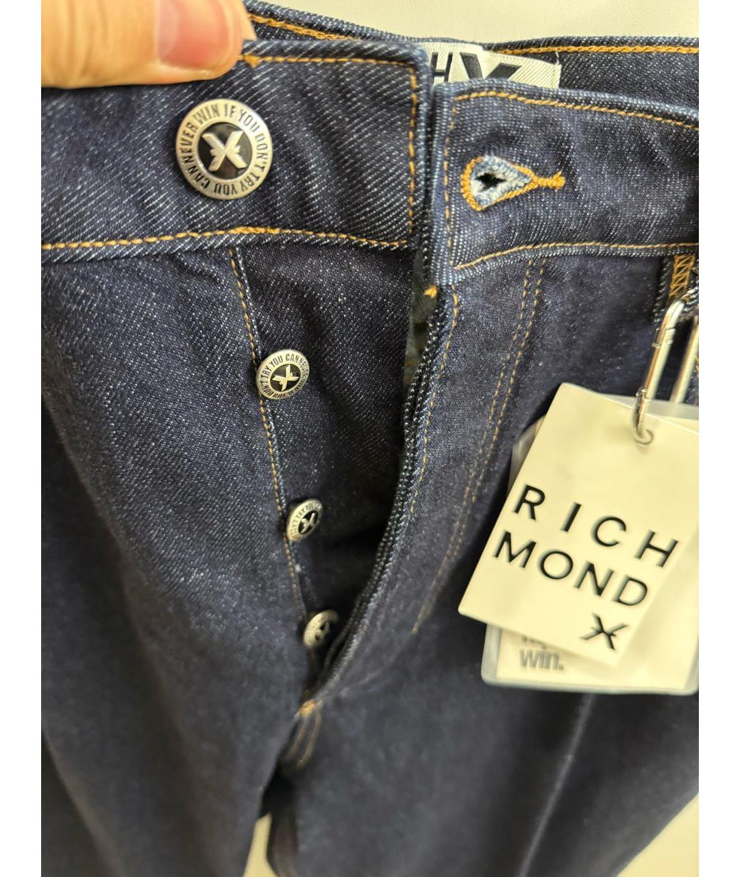 JOHN RICHMOND Темно-синие хлопковые прямые джинсы, фото 3