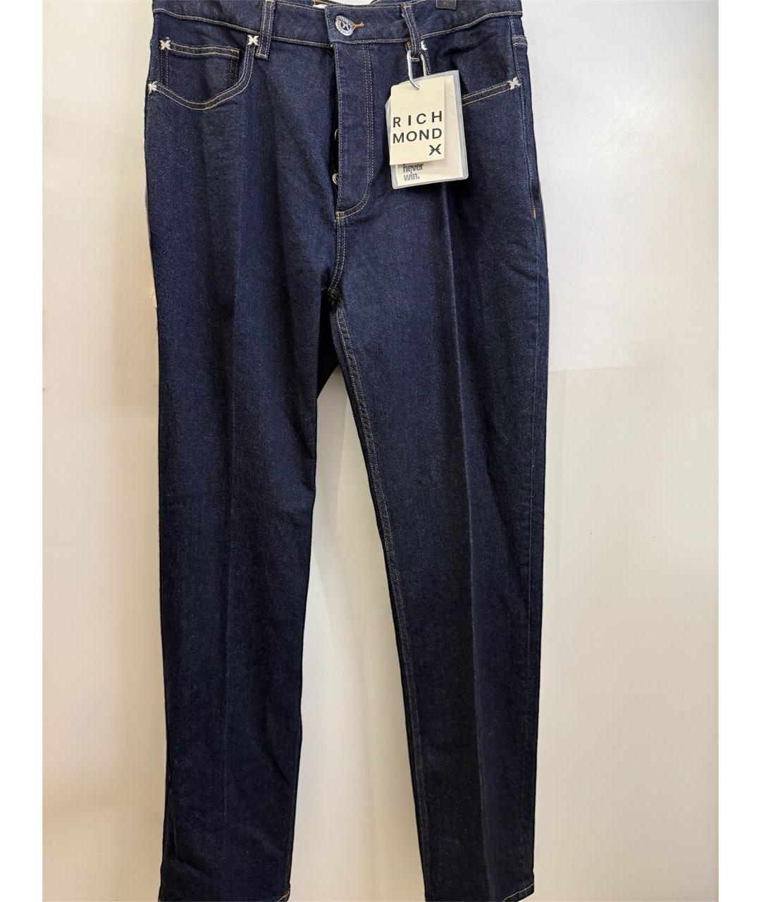 JOHN RICHMOND Темно-синие хлопковые прямые джинсы, фото 8
