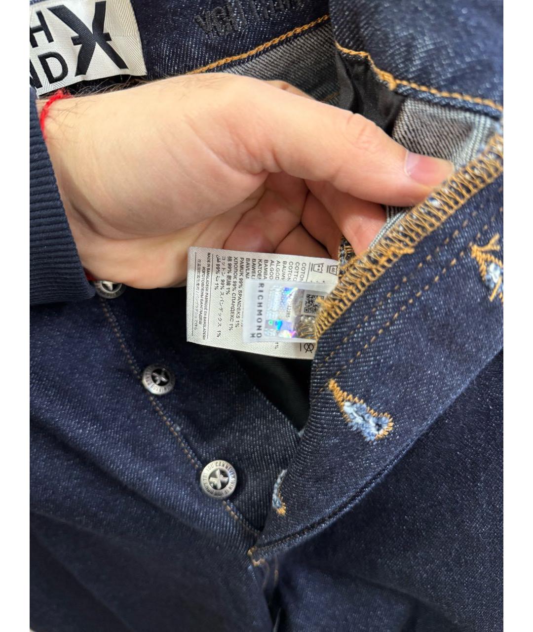 JOHN RICHMOND Темно-синие хлопковые прямые джинсы, фото 7