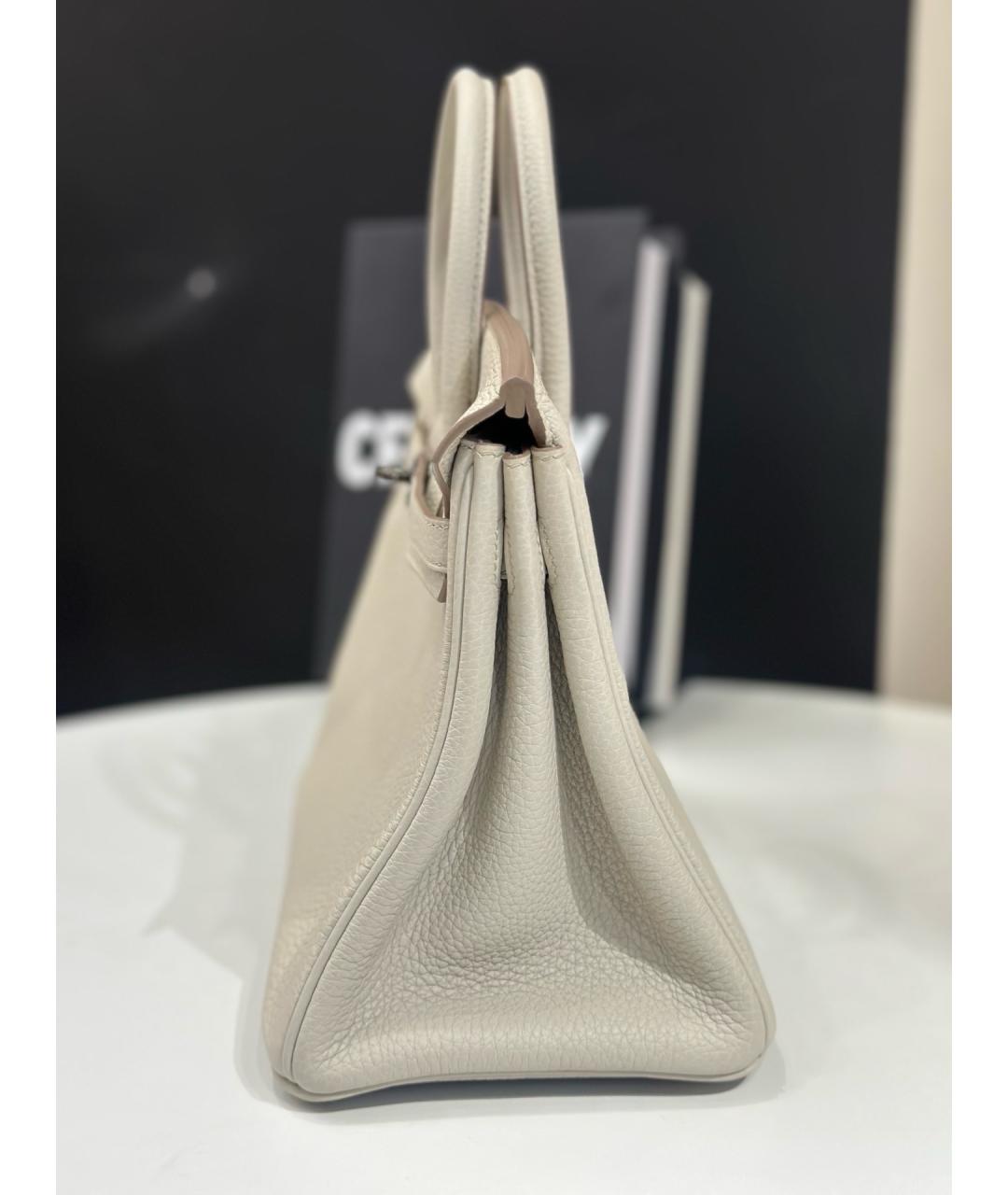 HERMES Белая кожаная сумка с короткими ручками, фото 3