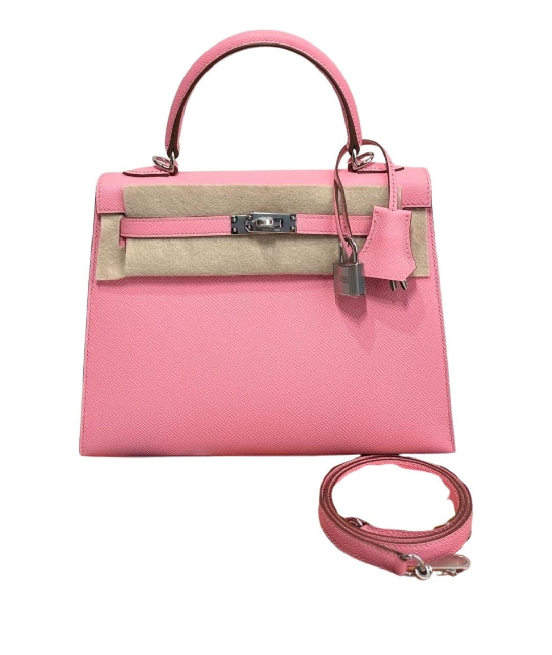 HERMES Розовая кожаная сумка с короткими ручками, фото 1