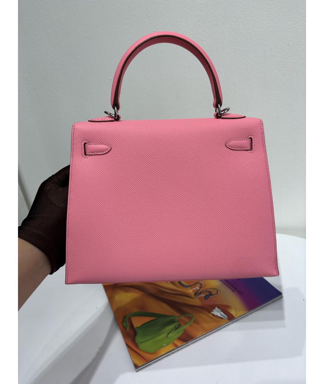 HERMES Розовая кожаная сумка с короткими ручками, фото 6
