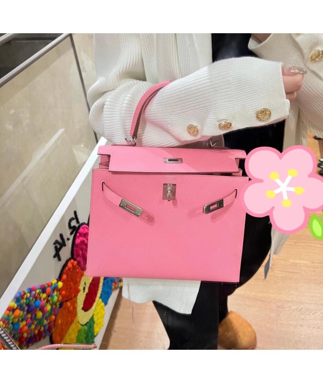 HERMES Розовая кожаная сумка с короткими ручками, фото 4