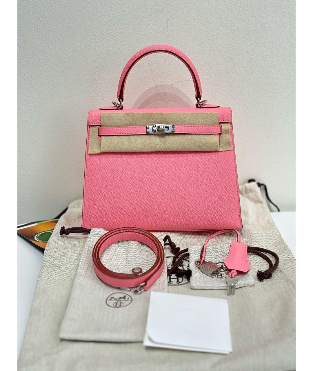 HERMES Розовая кожаная сумка с короткими ручками, фото 9