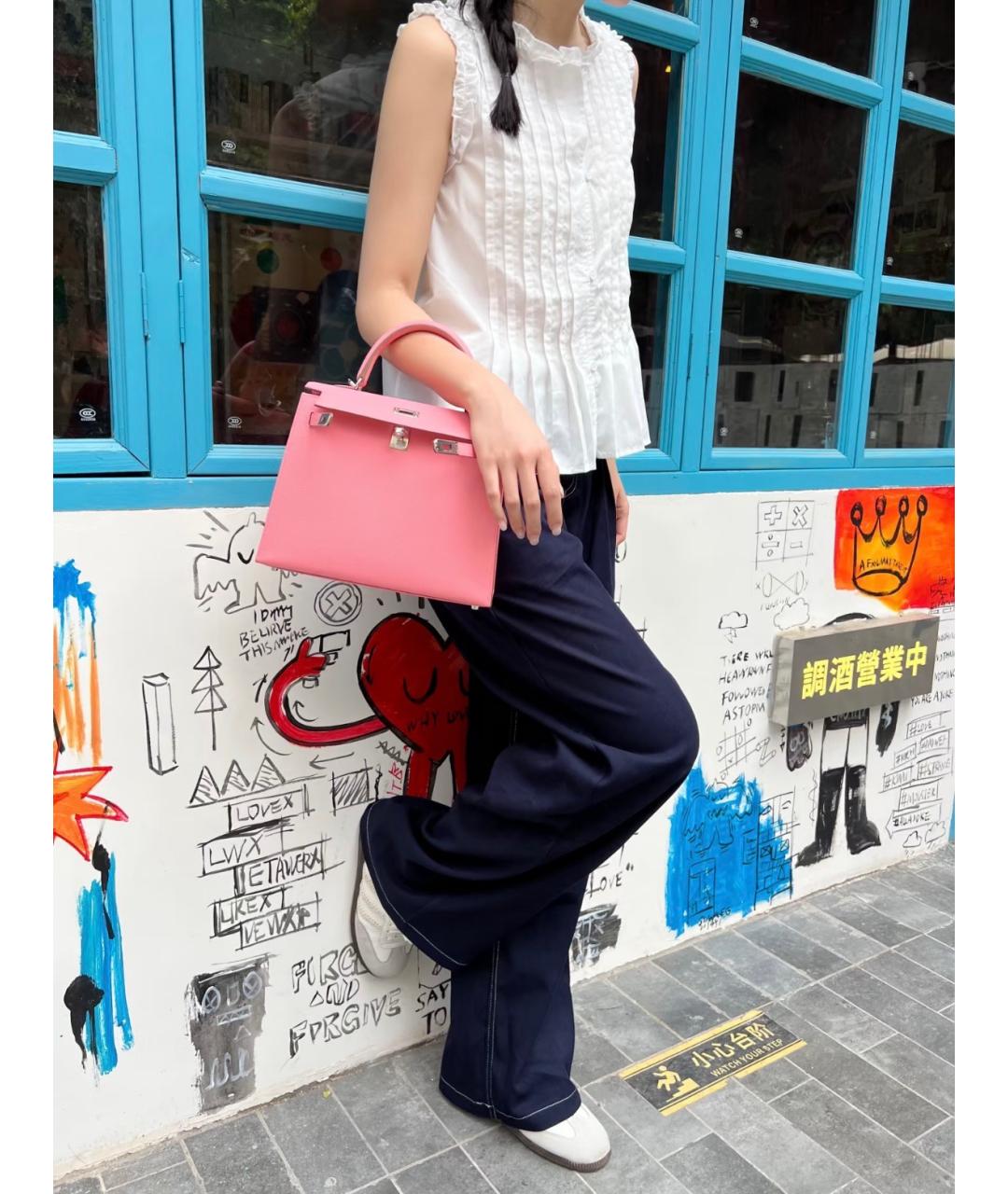 HERMES Розовая кожаная сумка с короткими ручками, фото 3