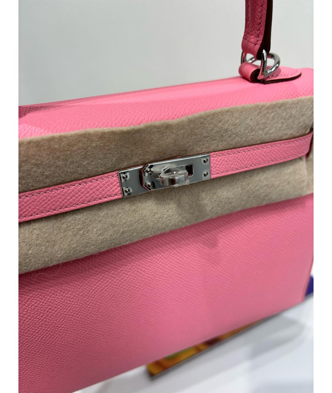 HERMES Розовая кожаная сумка с короткими ручками, фото 8