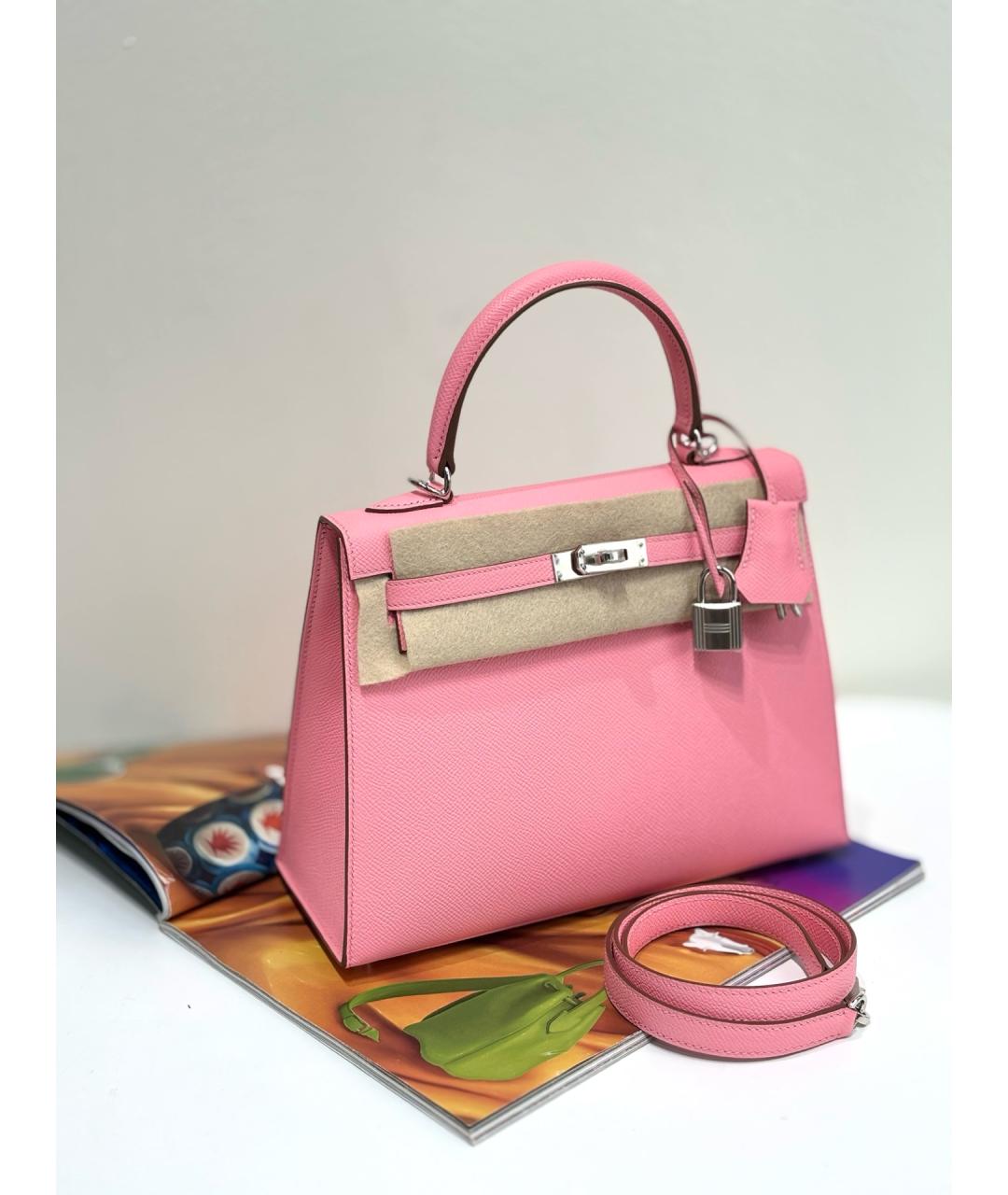 HERMES Розовая кожаная сумка с короткими ручками, фото 2