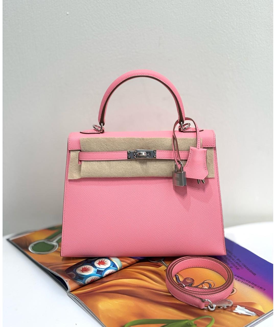 HERMES Розовая кожаная сумка с короткими ручками, фото 10