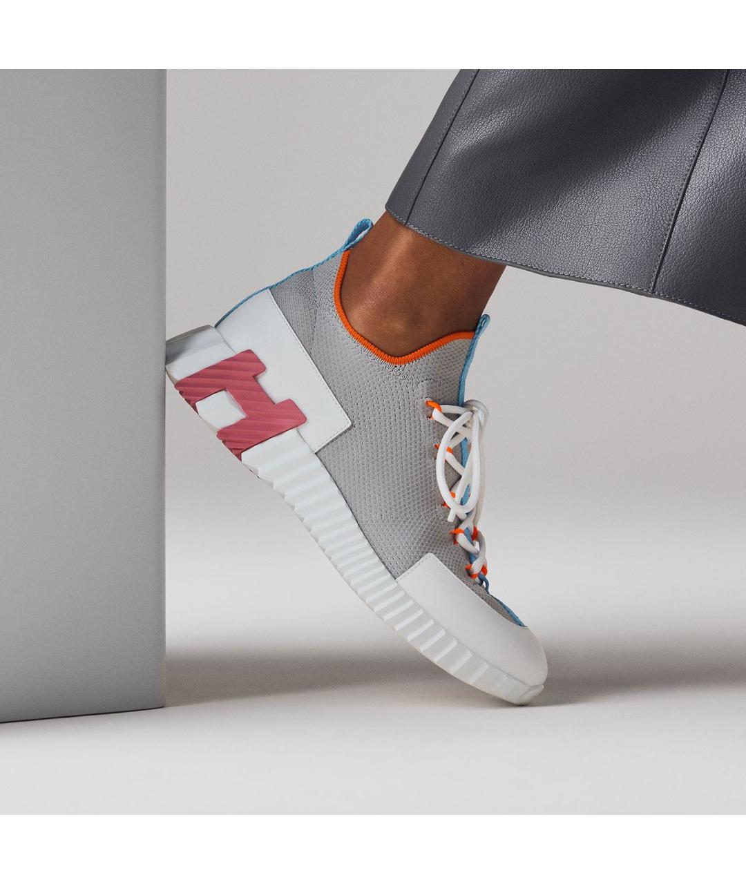 HERMES Серые текстильные кроссовки, фото 3