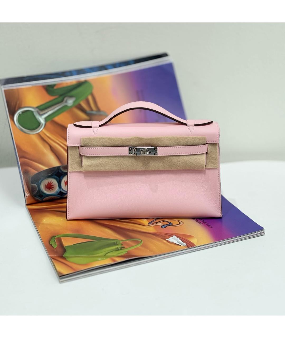 HERMES Розовая кожаная сумка с короткими ручками, фото 9