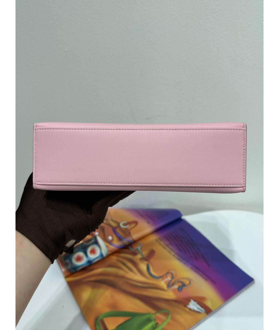 HERMES Розовая кожаная сумка с короткими ручками, фото 7