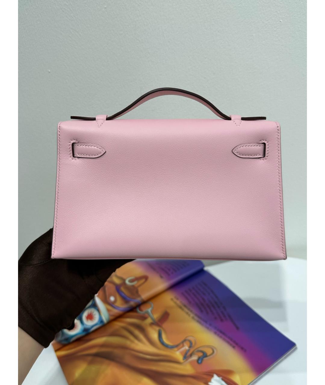 HERMES Розовая кожаная сумка с короткими ручками, фото 5