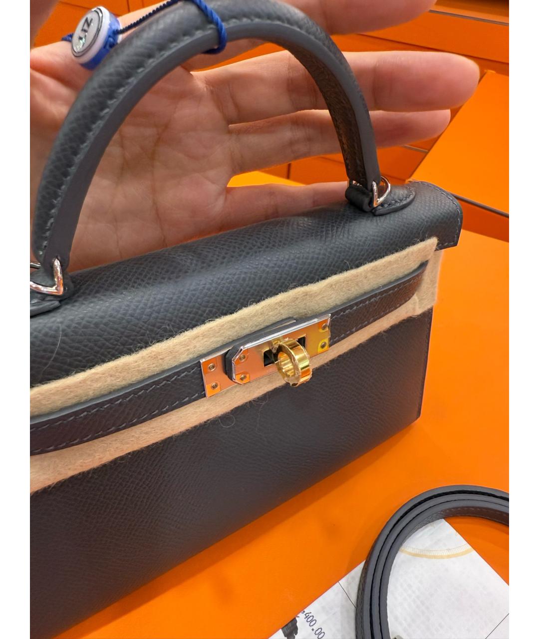 HERMES Серая кожаная сумка с короткими ручками, фото 9