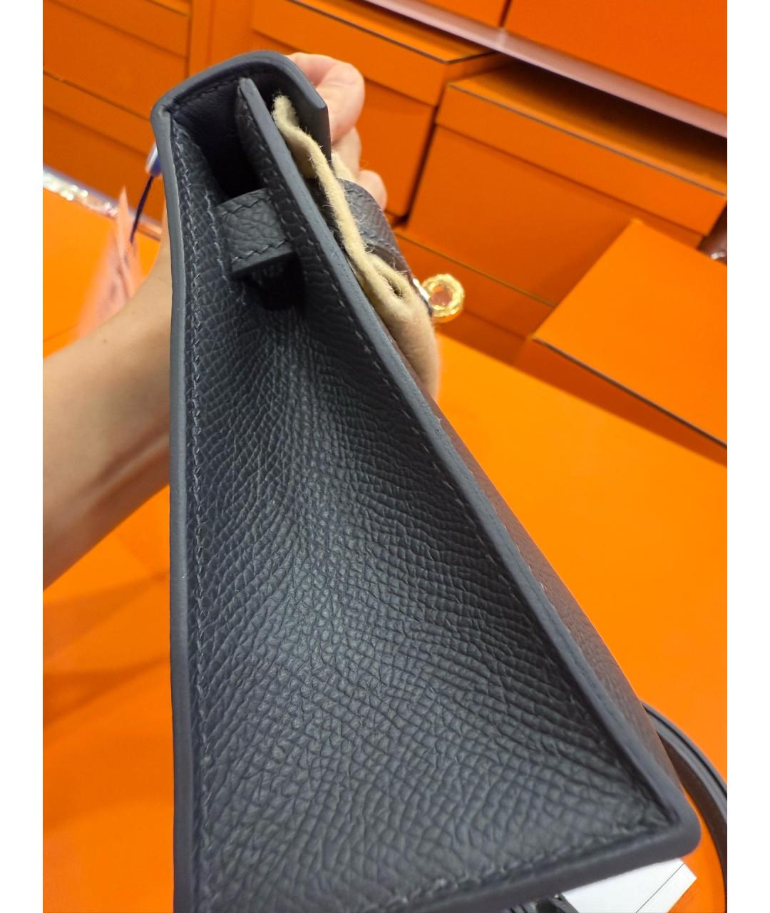 HERMES Серая кожаная сумка с короткими ручками, фото 5