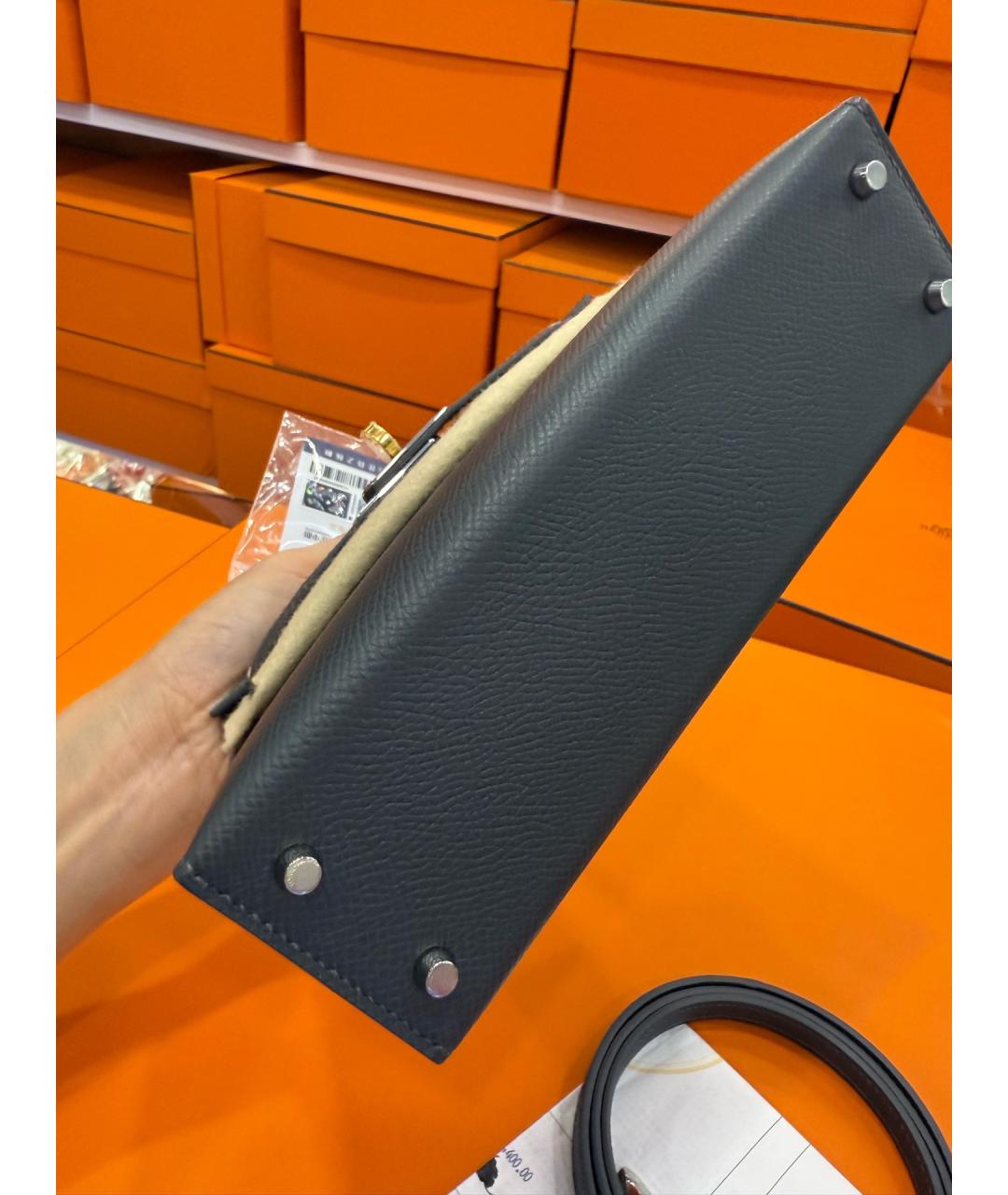 HERMES Серая кожаная сумка с короткими ручками, фото 8