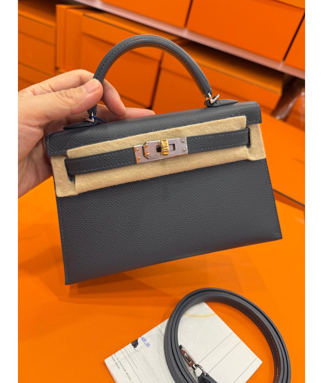HERMES Серая кожаная сумка с короткими ручками, фото 2
