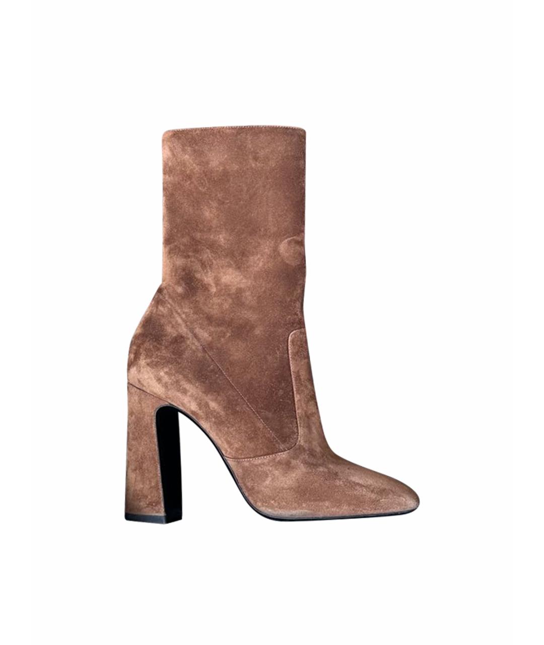SAINT LAURENT Коричневые замшевые ботильоны, фото 1