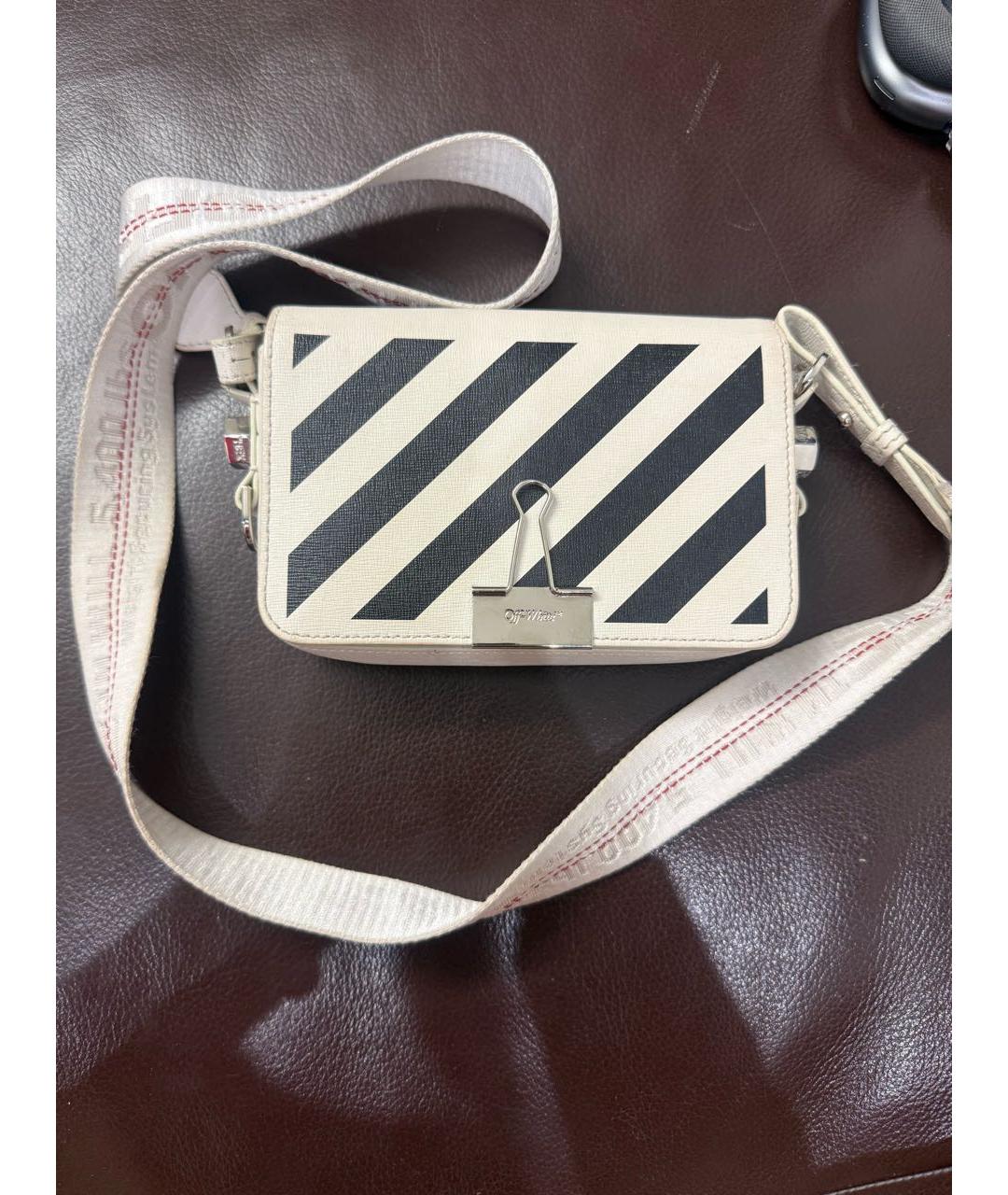 OFF-WHITE Белая кожаная сумка через плечо, фото 5