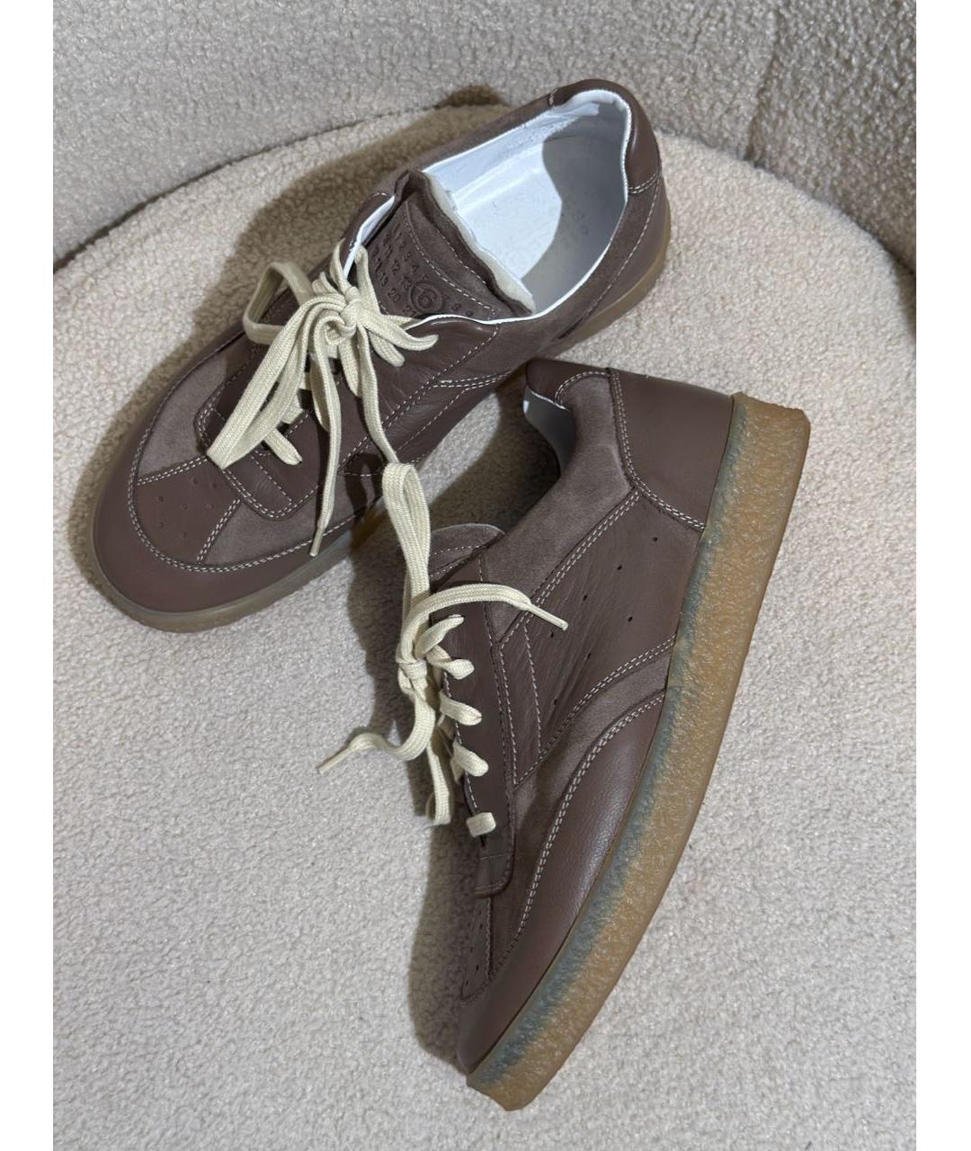 MM6 MAISON MARGIELA Хаки кожаные низкие кроссовки / кеды, фото 7