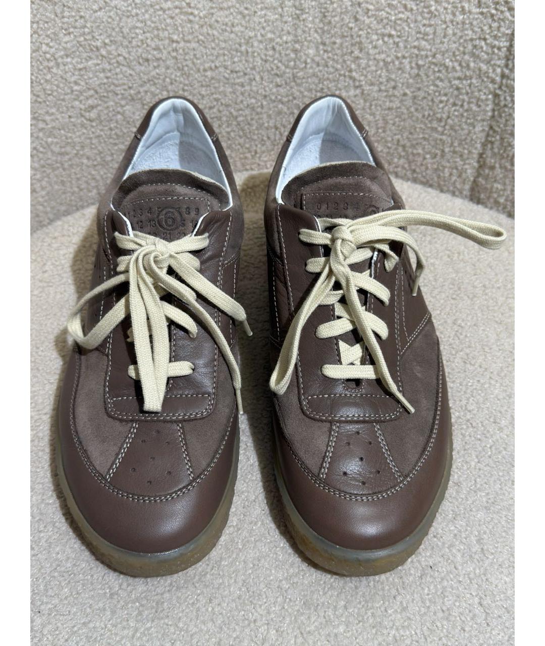 MM6 MAISON MARGIELA Хаки кожаные низкие кроссовки / кеды, фото 2