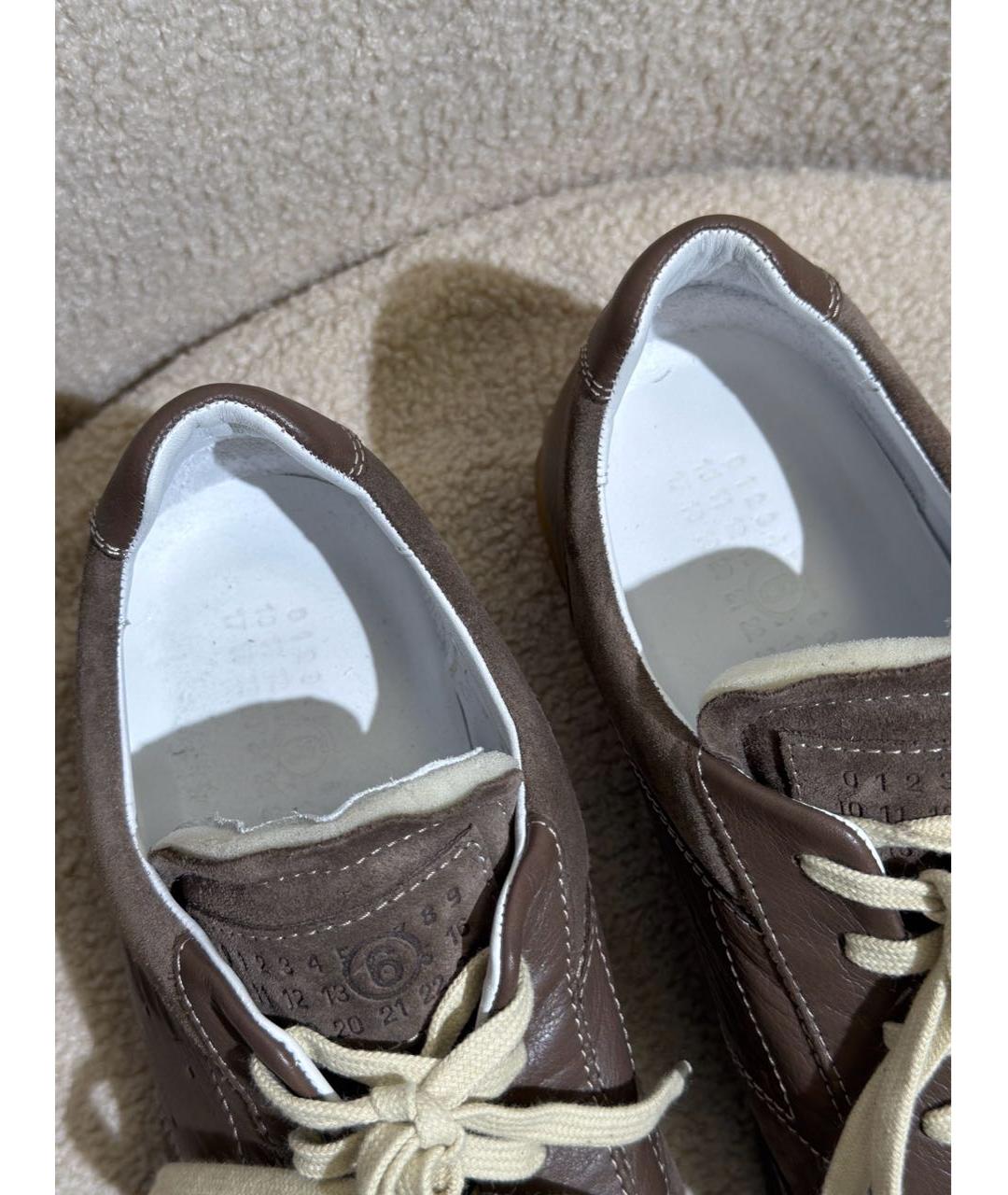 MM6 MAISON MARGIELA Хаки кожаные низкие кроссовки / кеды, фото 3