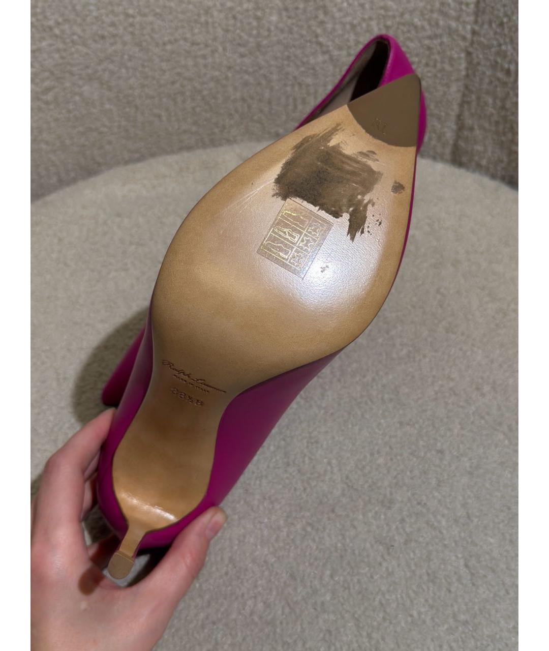 RALPH LAUREN PURPLE LABEL Фуксия кожаные туфли, фото 7