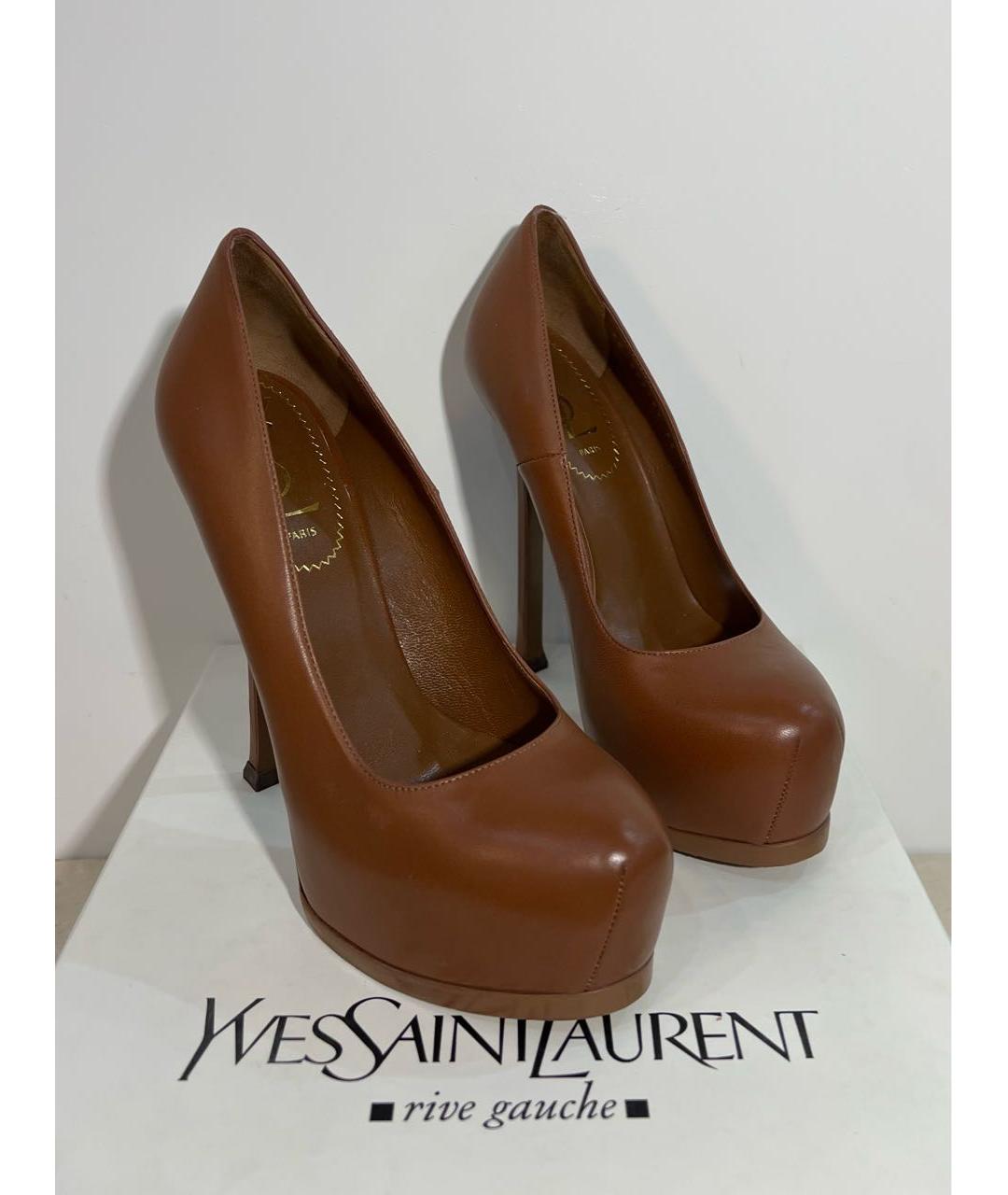 SAINT LAURENT Коричневые кожаные туфли, фото 3