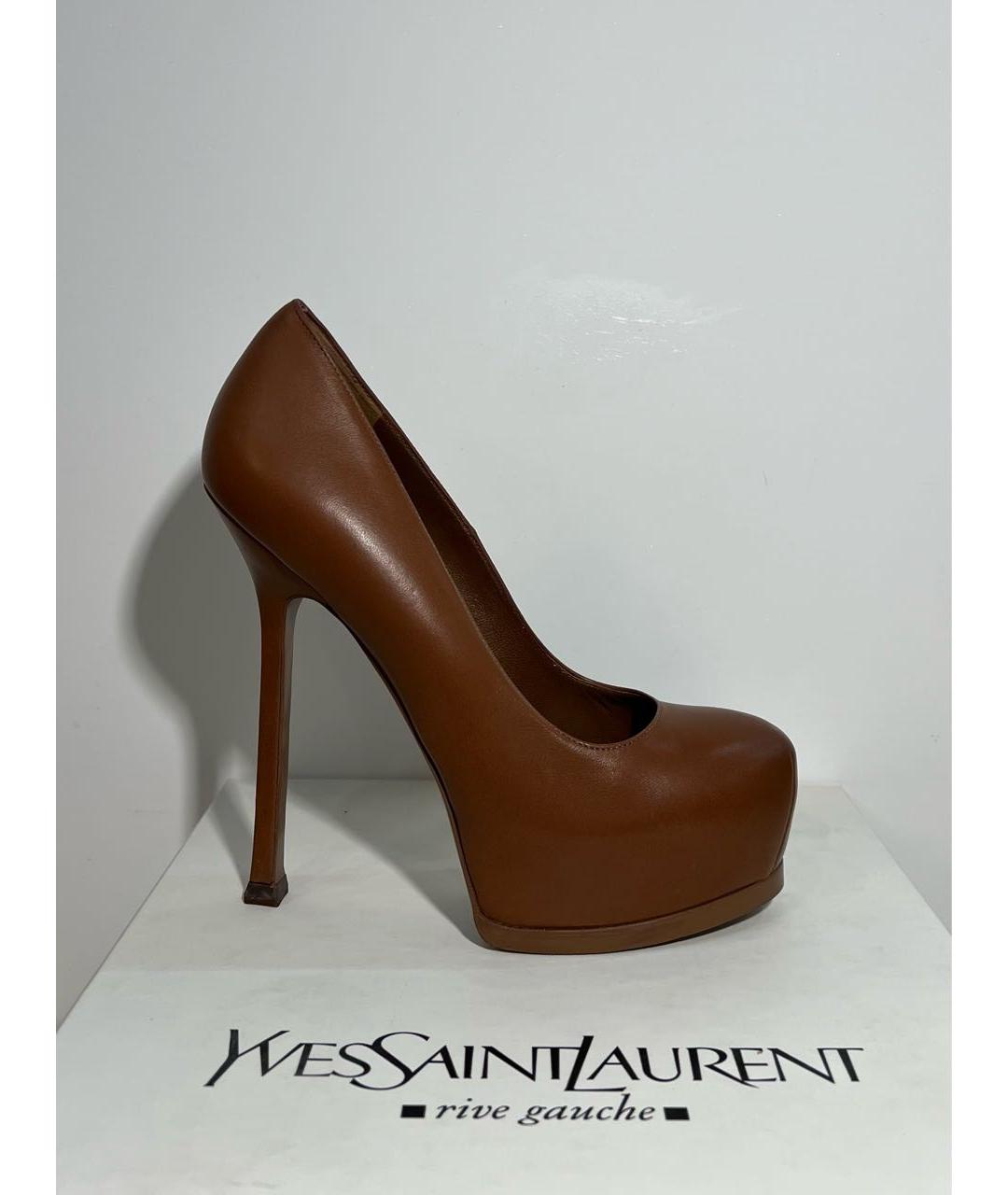 SAINT LAURENT Коричневые кожаные туфли, фото 5