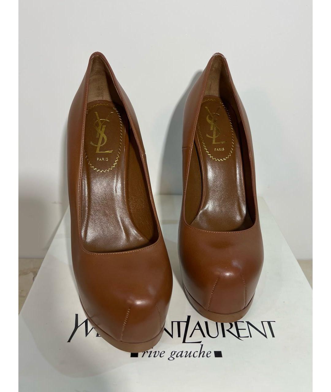 SAINT LAURENT Коричневые кожаные туфли, фото 2